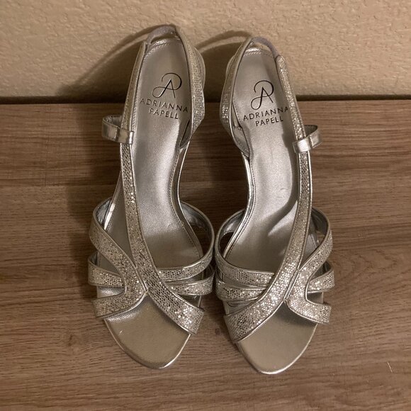 Adrianna Papell Sparkly Silver 3" Heels Sandals 7 1/2 Ankle Straps Dressy Party - Picture 1 of 5